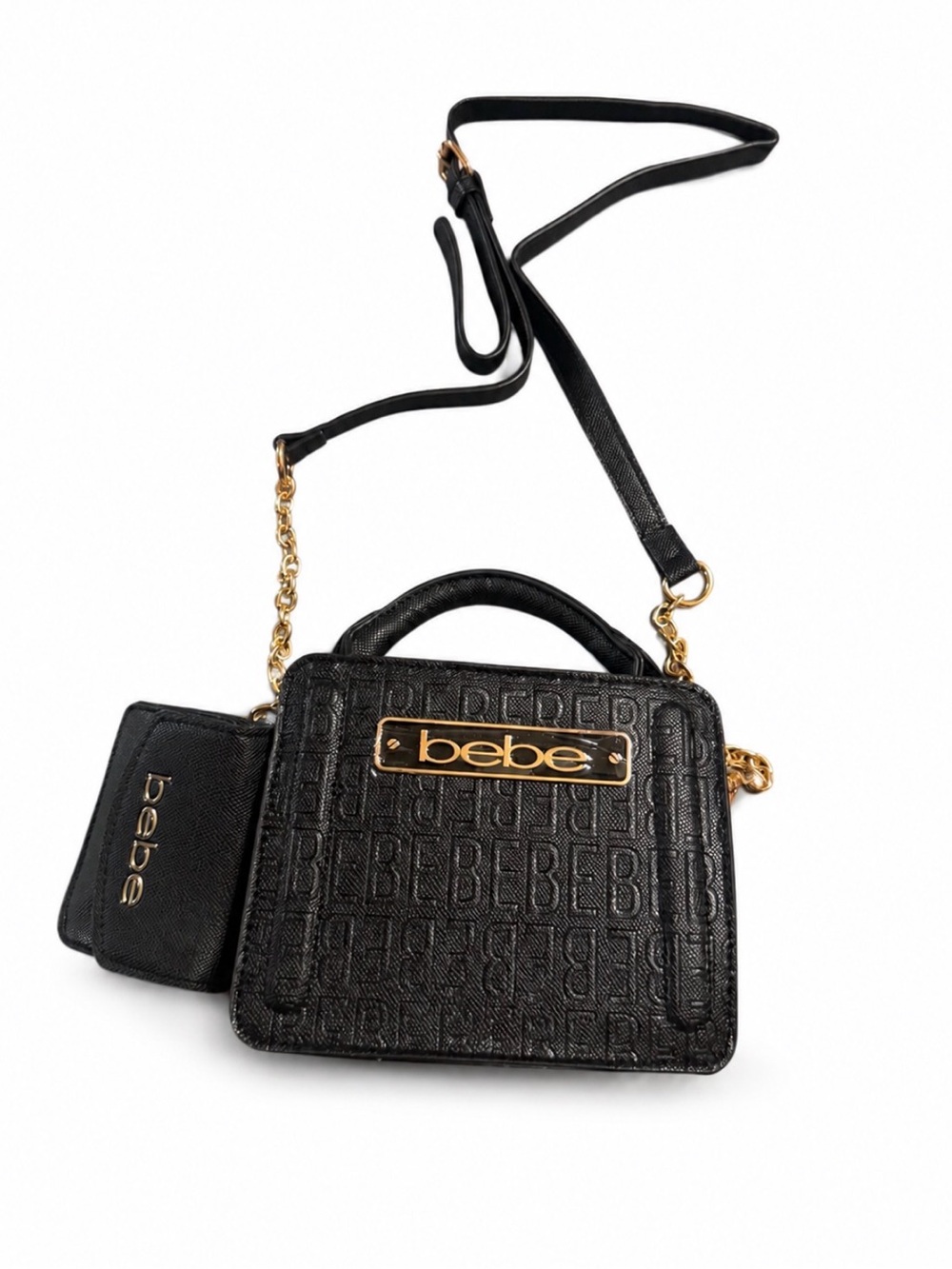Bebe Thea Mini Satchel Crossbody Bag w/ Matching Pouch – Black NWT